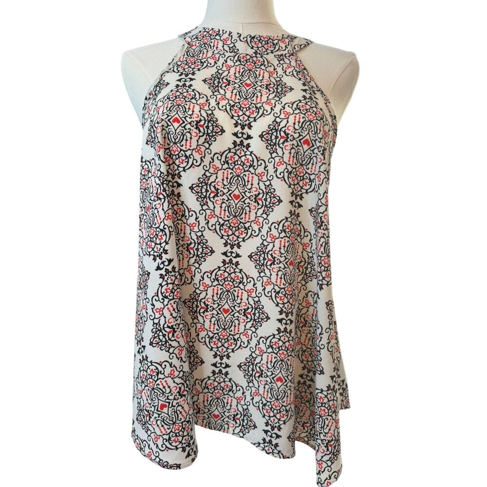 2/$30 Ravish Beyond Size M Halter Neck Top With Black & Red Vintage Design